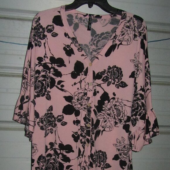 Plus Size 3x/4x Glitzy Girlz Pink Floral Blouse top shirt womens pretty summer - Picture 2 of 6